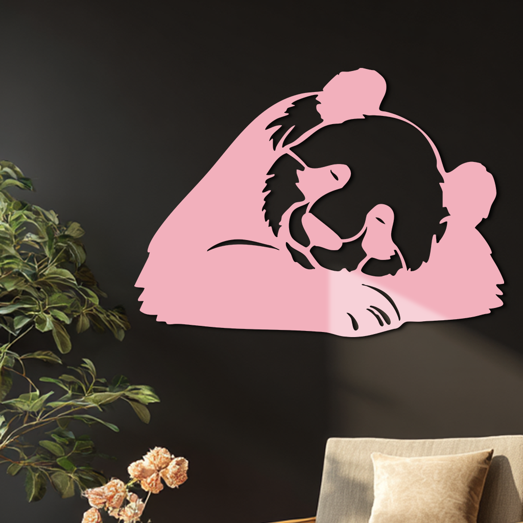Pink Panda Silhouette Metal Wall Art – Modern Animal Design - KAFGP162