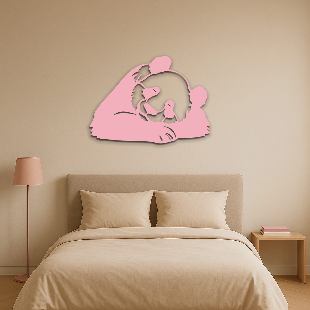 Pink Panda Silhouette Metal Wall Art – Modern Animal Design - KAFGP162