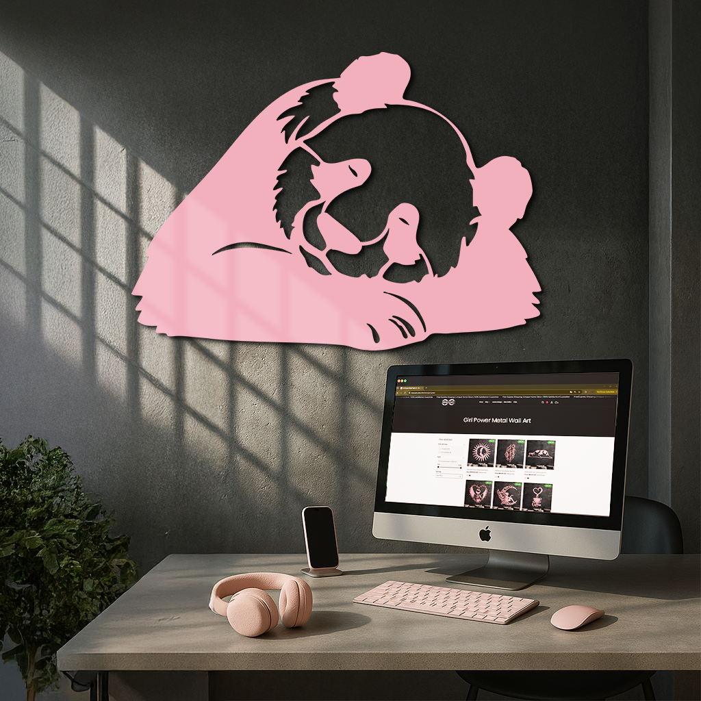 Pink Panda Silhouette Metal Wall Art – Modern Animal Design - KAFGP162