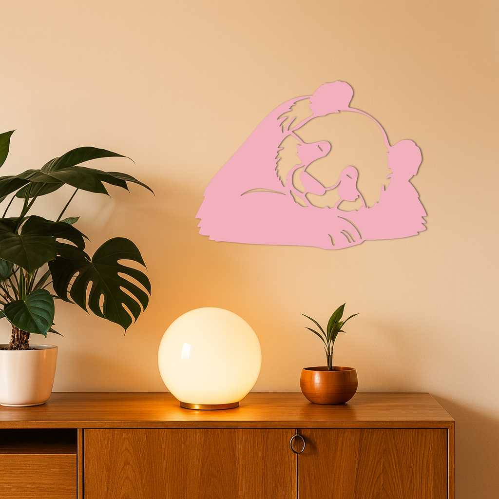 Pink Panda Silhouette Metal Wall Art – Modern Animal Design - KAFGP162