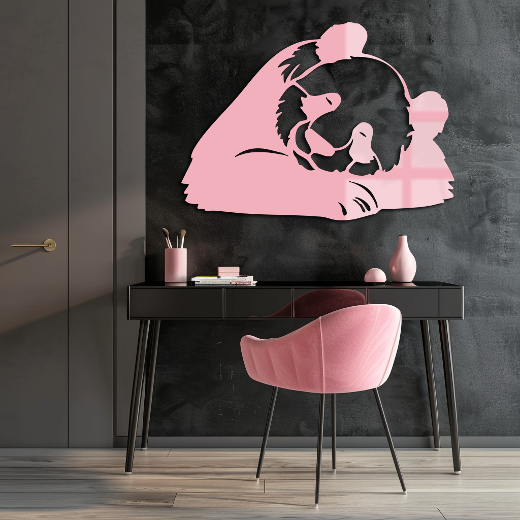 Pink Panda Silhouette Metal Wall Art – Modern Animal Design - KAFGP162