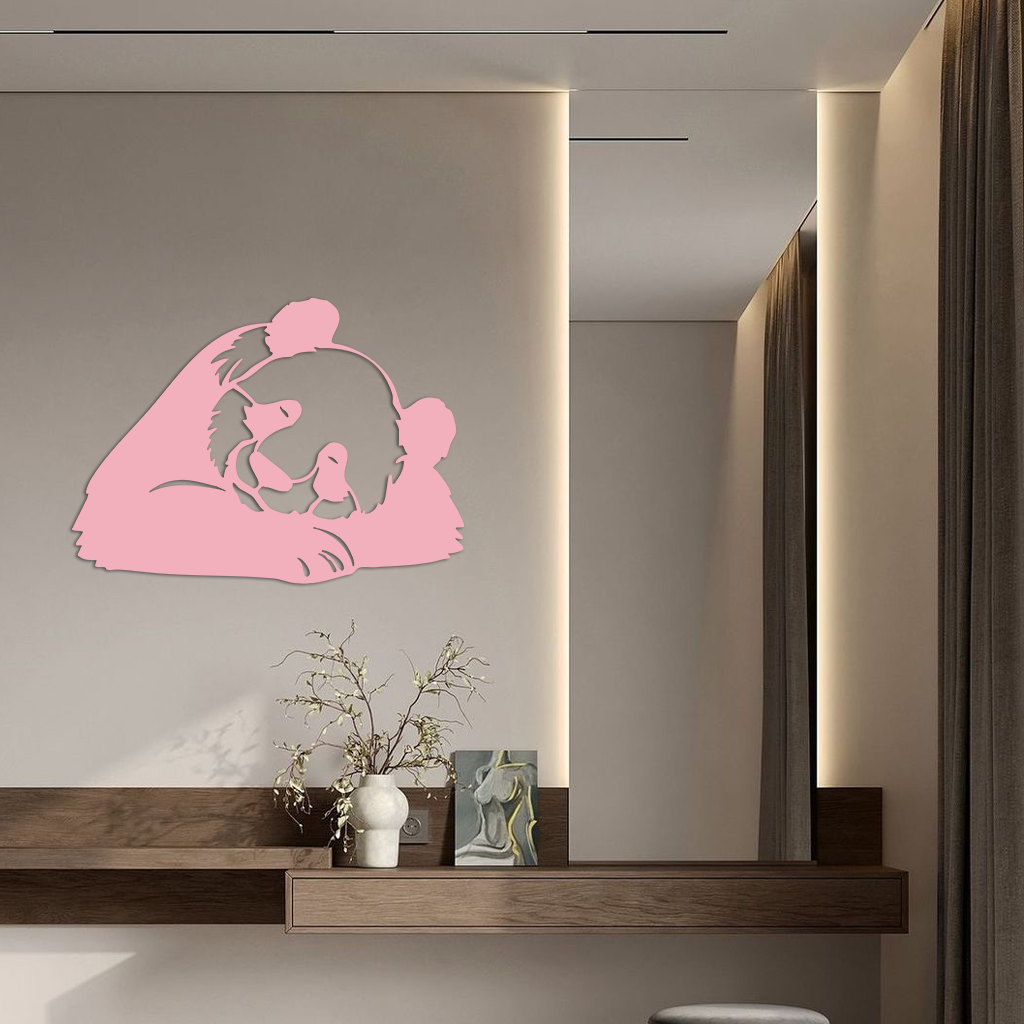 Pink Panda Silhouette Metal Wall Art – Modern Animal Design - KAFGP162