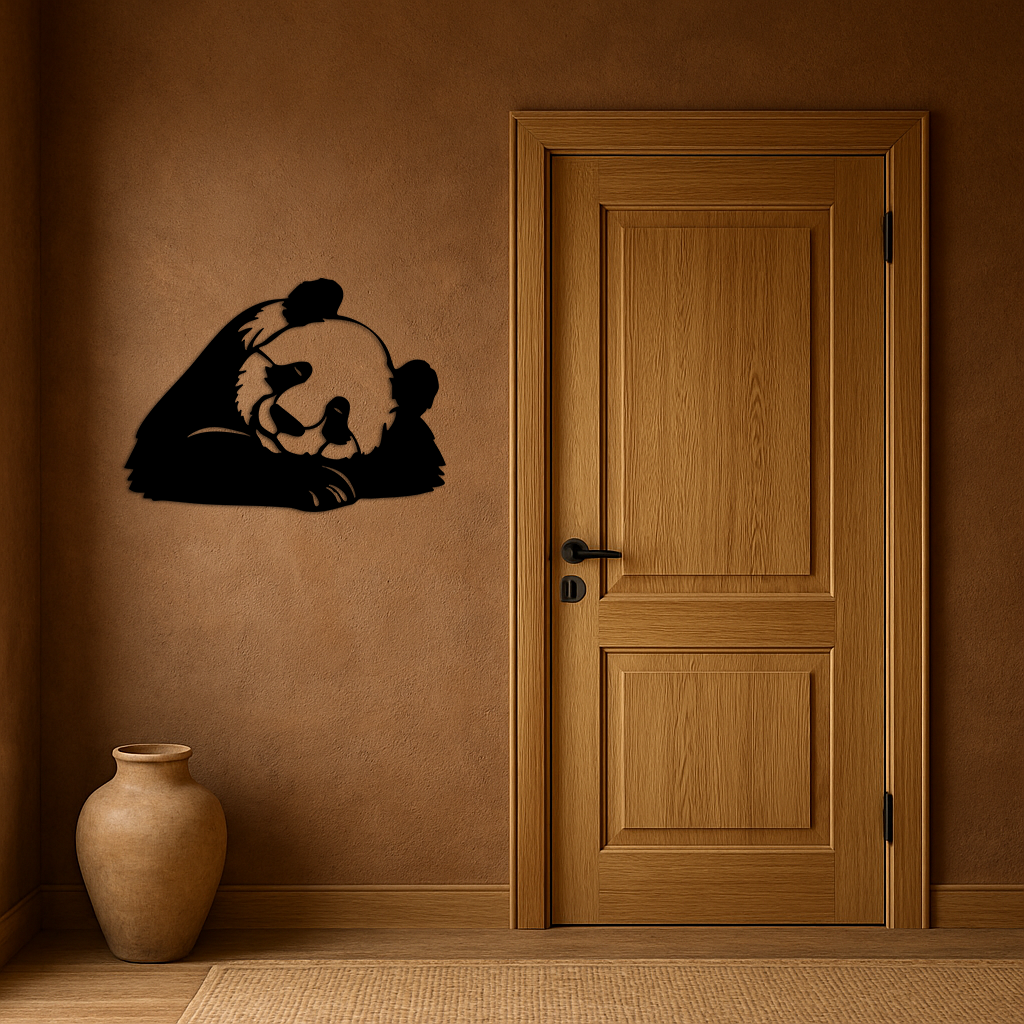 Pink Panda Silhouette Metal Wall Art – Modern Animal Design - KAFGP162