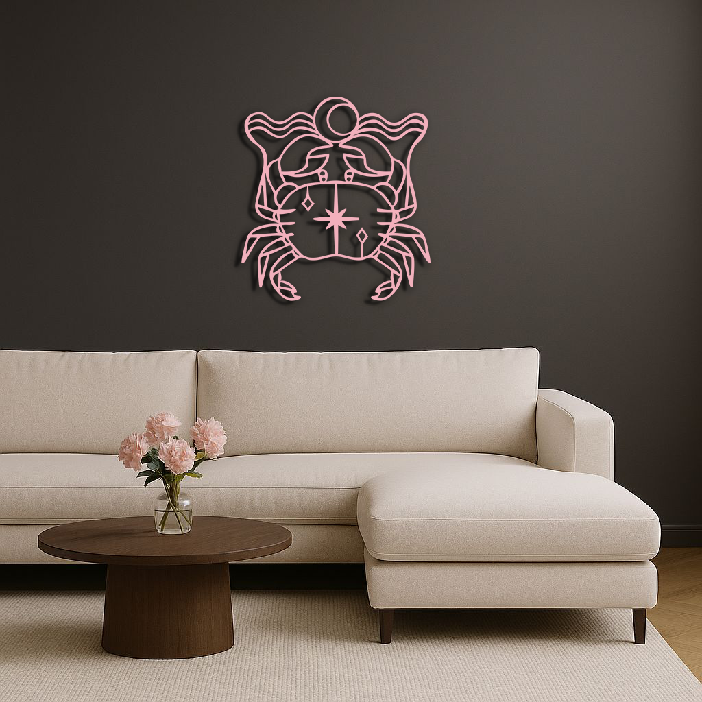 Cancer Zodiac Sign Silhouette – Pink Metal Wall Art - KAFGP164