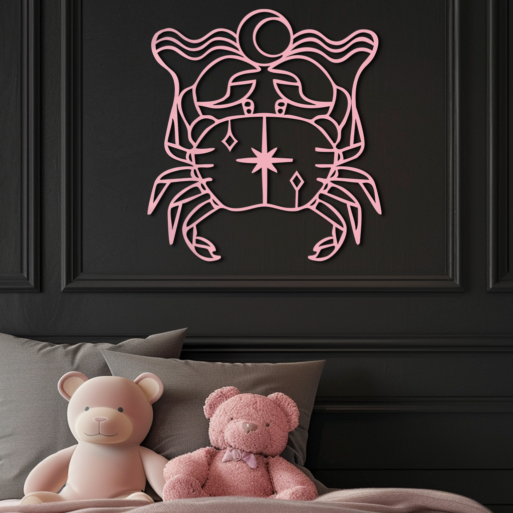 Cancer Zodiac Sign Silhouette – Pink Metal Wall Art - KAFGP164