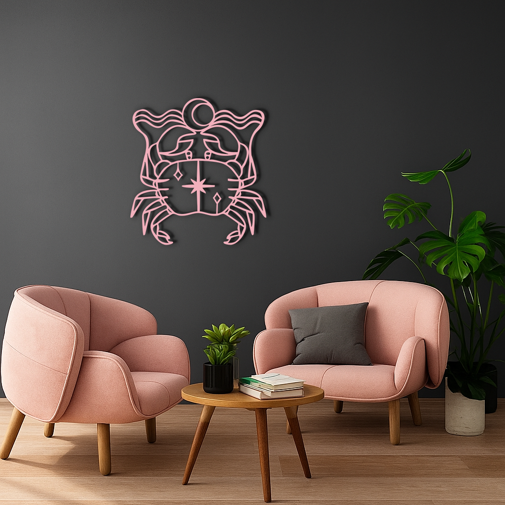Cancer Zodiac Sign Silhouette – Pink Metal Wall Art - KAFGP164