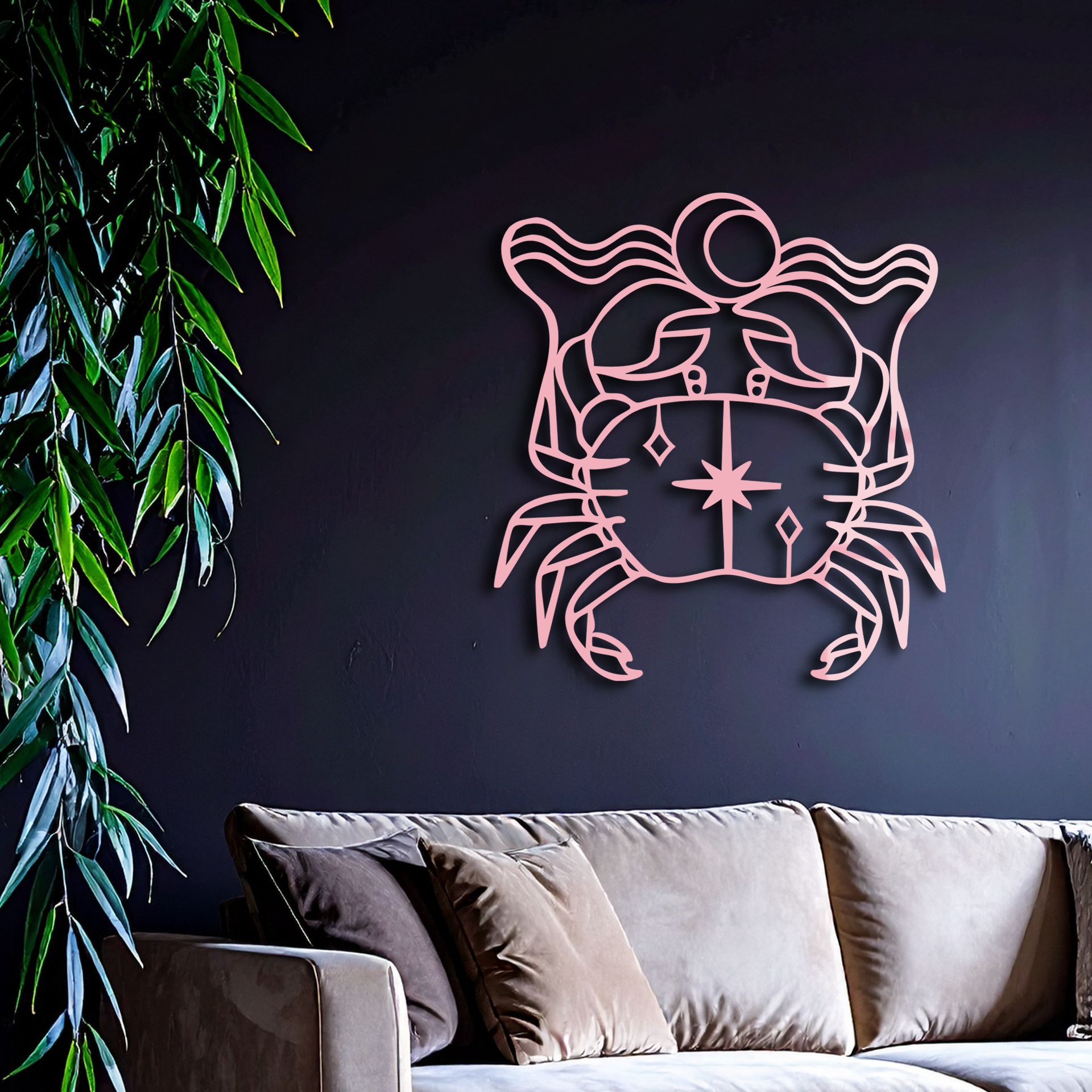 Cancer Zodiac Sign Silhouette – Pink Metal Wall Art - KAFGP164