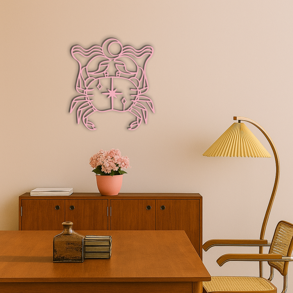 Cancer Zodiac Sign Silhouette – Pink Metal Wall Art - KAFGP164
