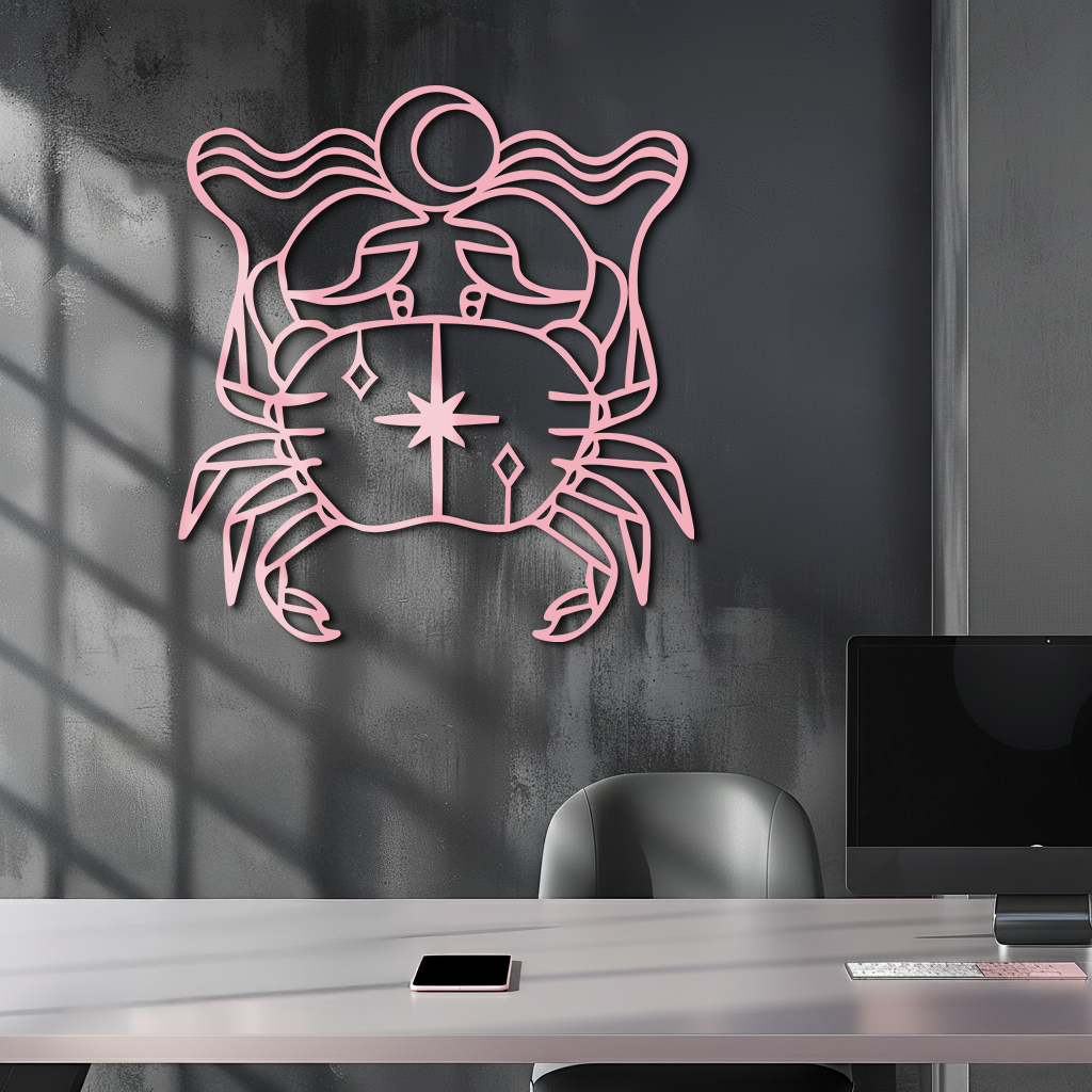Cancer Zodiac Sign Silhouette – Pink Metal Wall Art - KAFGP164