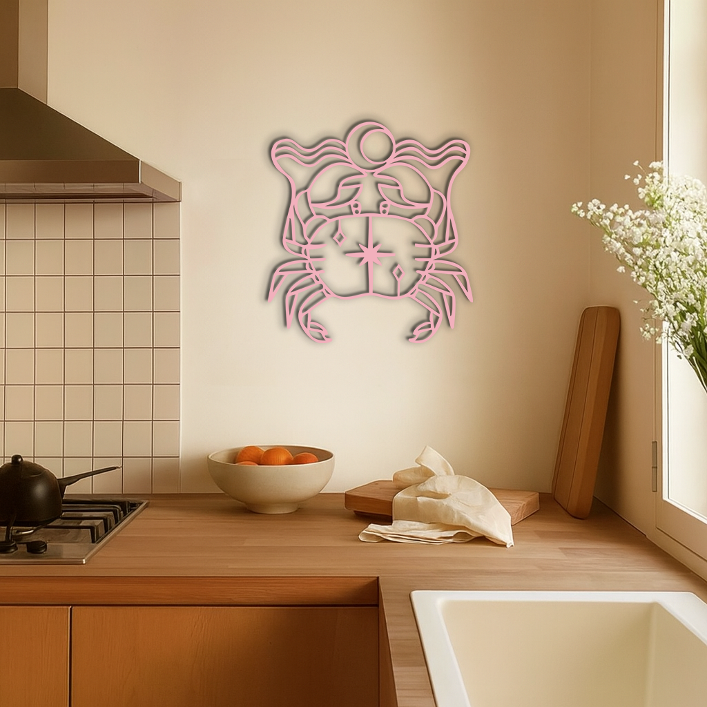 Cancer Zodiac Sign Silhouette – Pink Metal Wall Art - KAFGP164