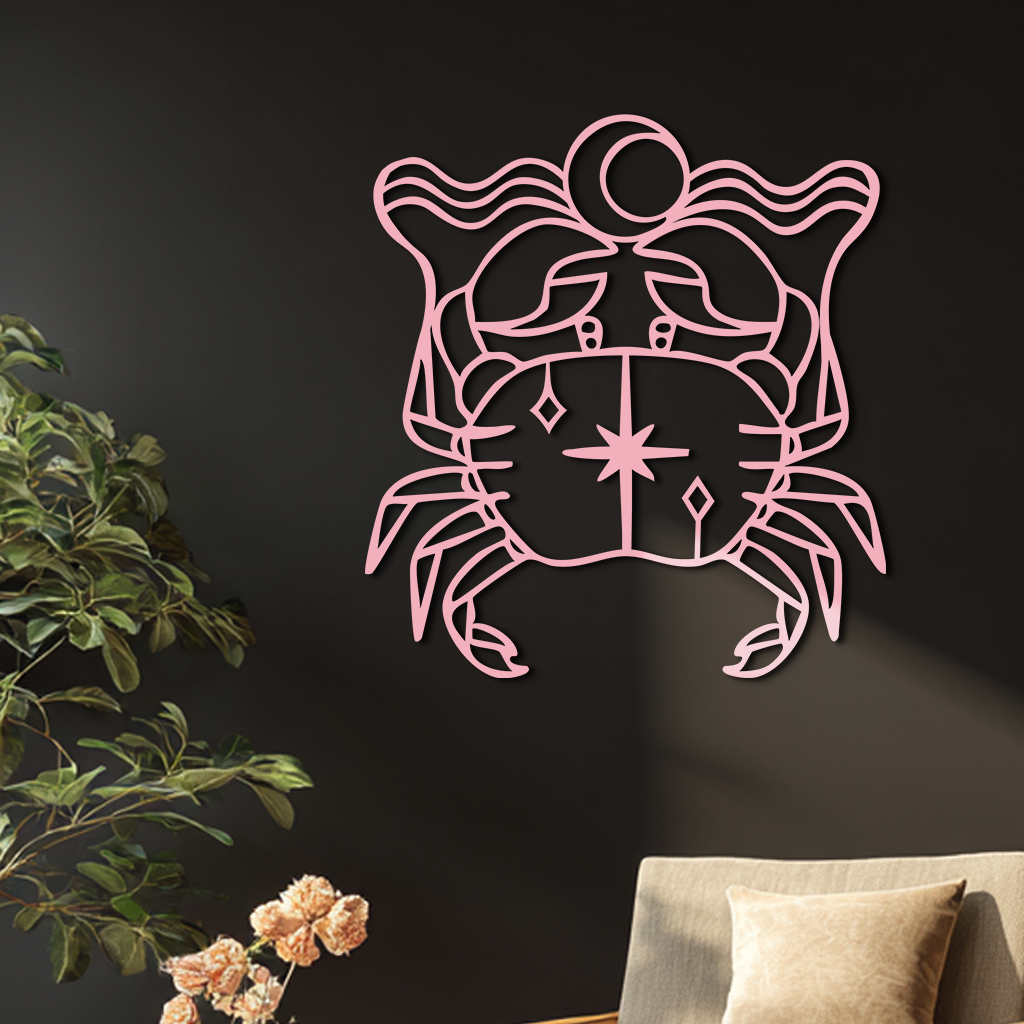 Cancer Zodiac Sign Silhouette – Pink Metal Wall Art - KAFGP164
