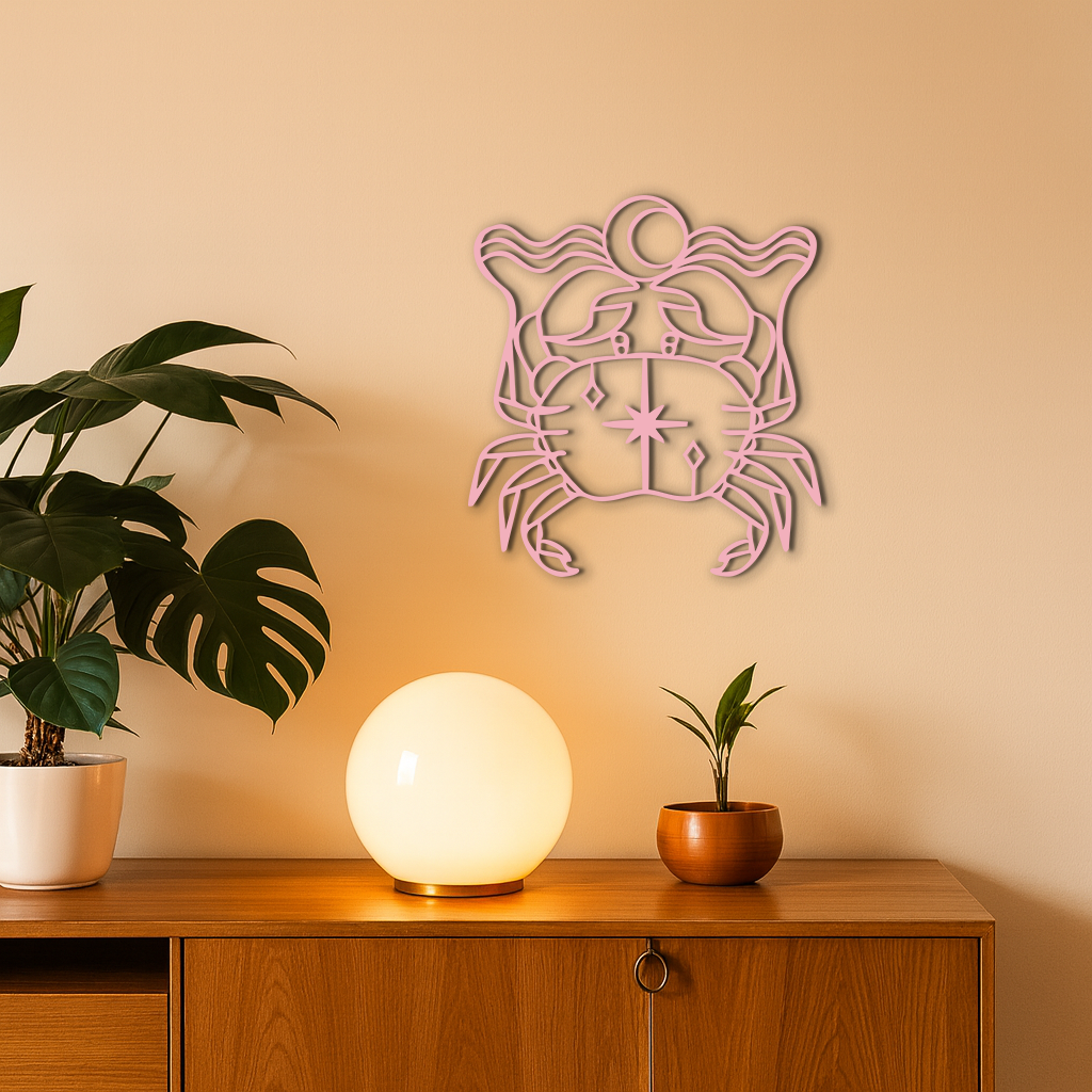 Cancer Zodiac Sign Silhouette – Pink Metal Wall Art - KAFGP164