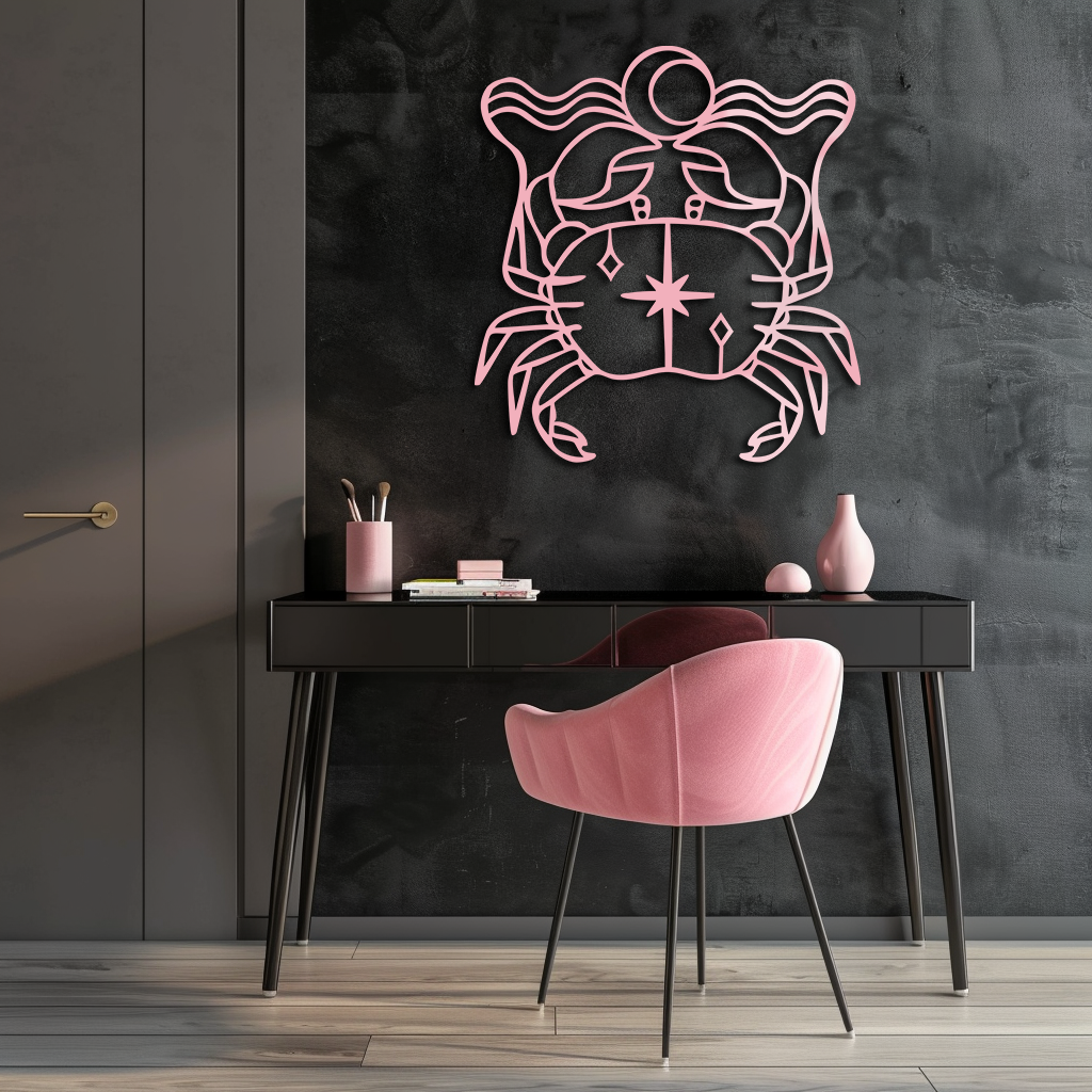 Cancer Zodiac Sign Silhouette – Pink Metal Wall Art - KAFGP164