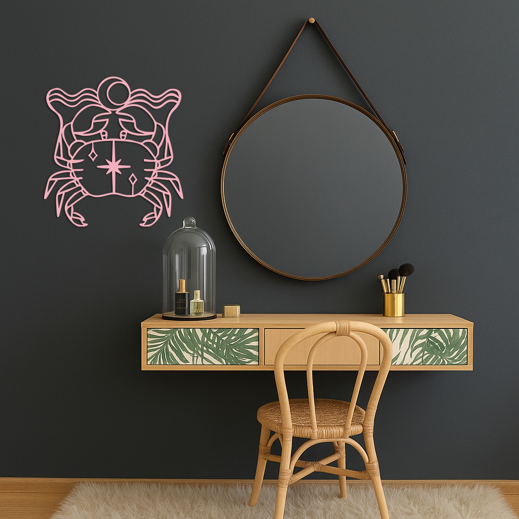 Cancer Zodiac Sign Silhouette – Pink Metal Wall Art - KAFGP164