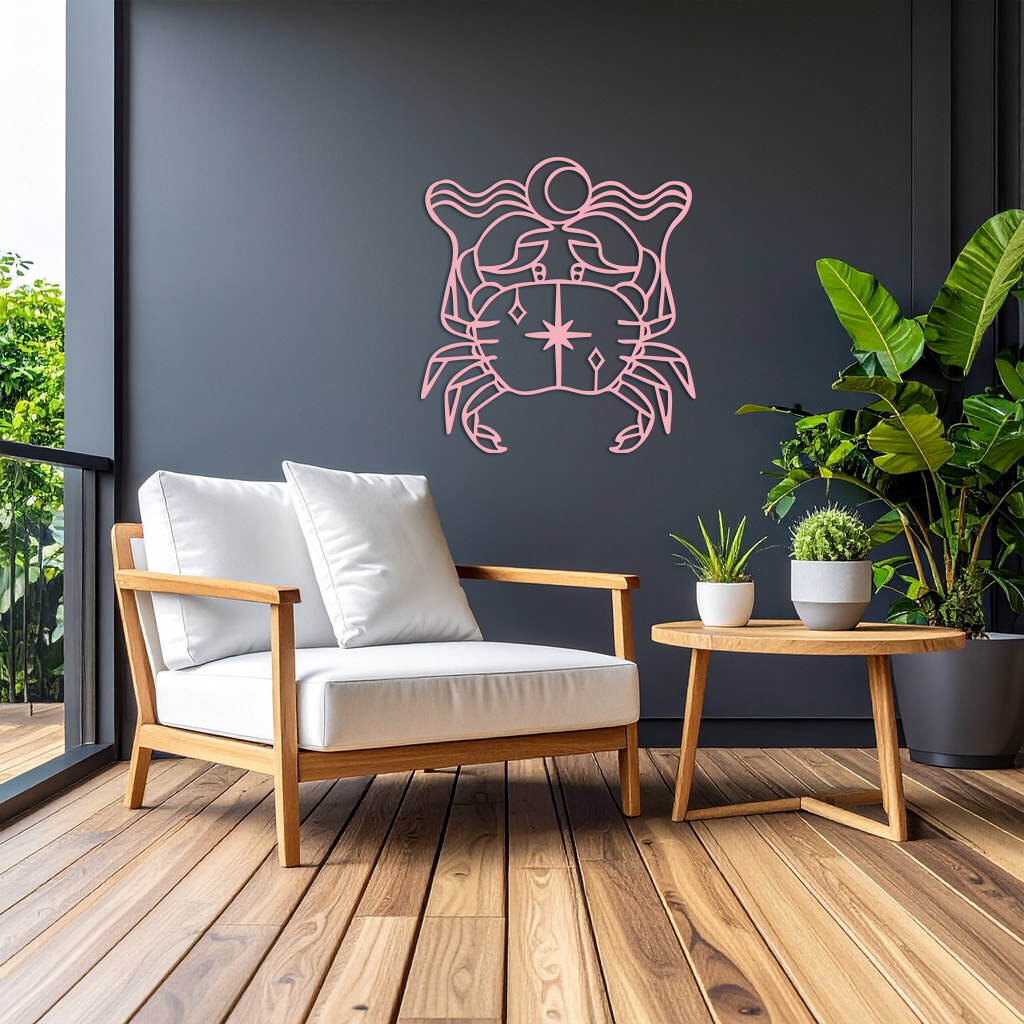 Cancer Zodiac Sign Silhouette – Pink Metal Wall Art - KAFGP164