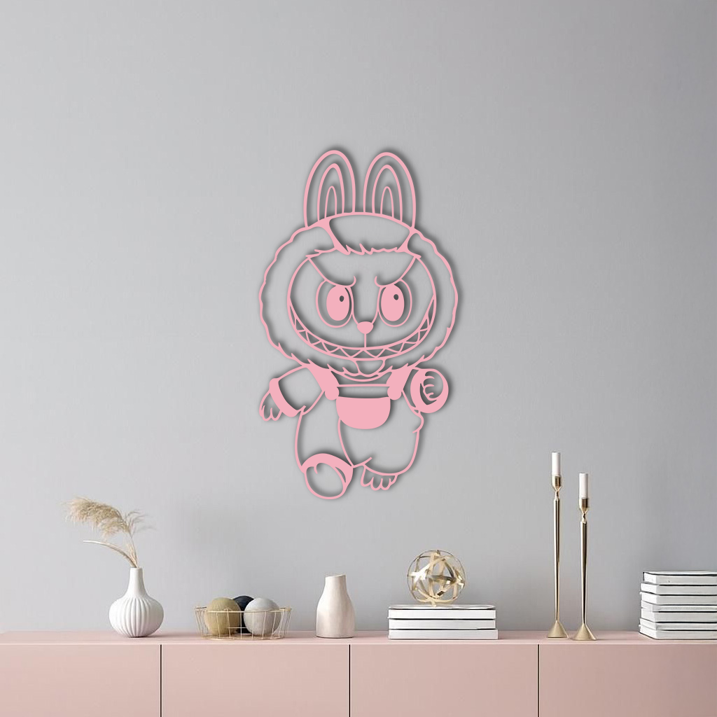 Labubu Bunny Costume Silhouette Modern Home Décor - Pink Metal Wall Art - KAFGP167