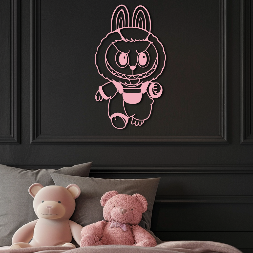 Labubu Bunny Costume Silhouette Modern Home Décor - Pink Metal Wall Art - KAFGP167