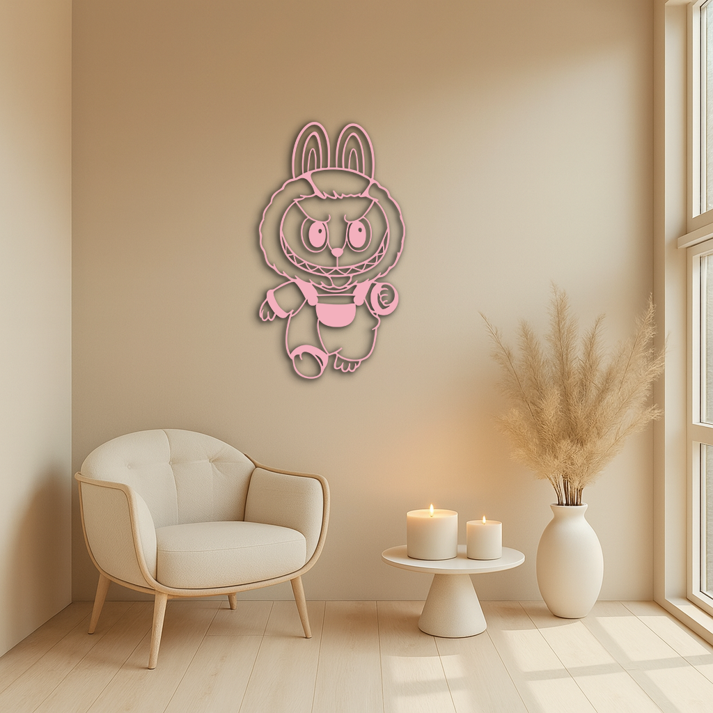 Labubu Bunny Costume Silhouette Modern Home Décor - Pink Metal Wall Art - KAFGP167
