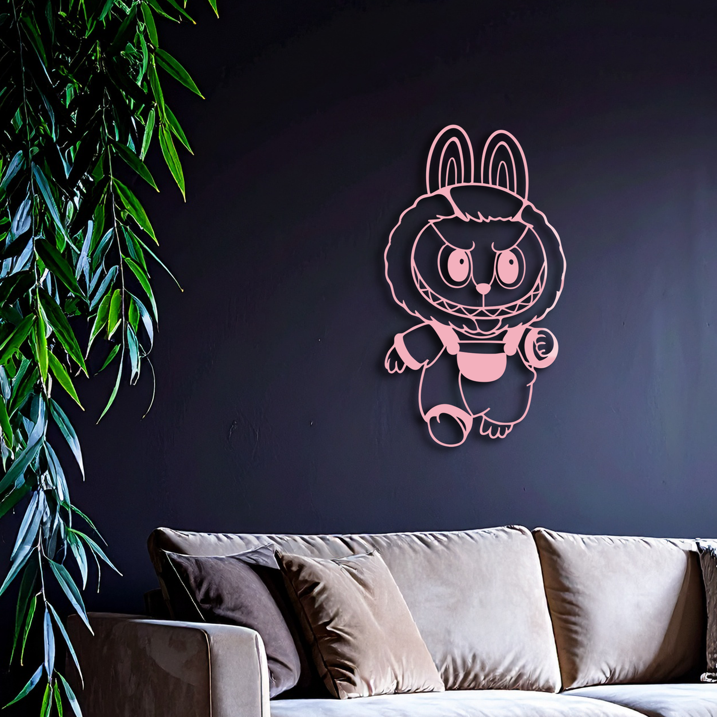 Labubu Bunny Costume Silhouette Modern Home Décor - Pink Metal Wall Art - KAFGP167