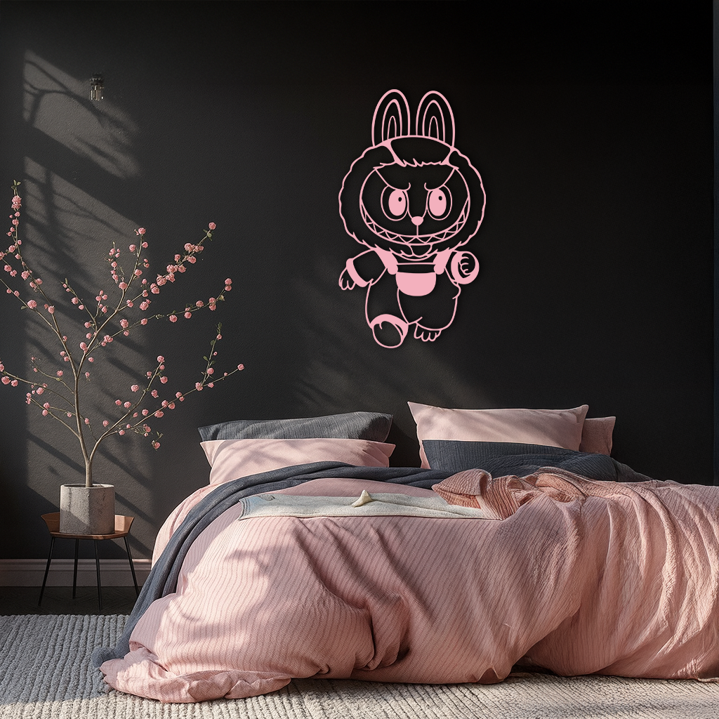 Labubu Bunny Costume Silhouette Modern Home Décor - Pink Metal Wall Art - KAFGP167