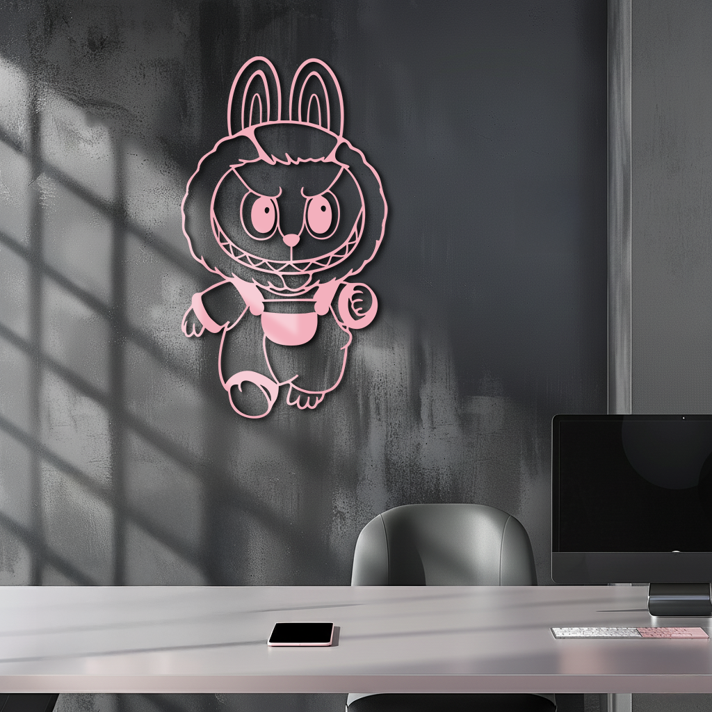 Labubu Bunny Costume Silhouette Modern Home Décor - Pink Metal Wall Art - KAFGP167