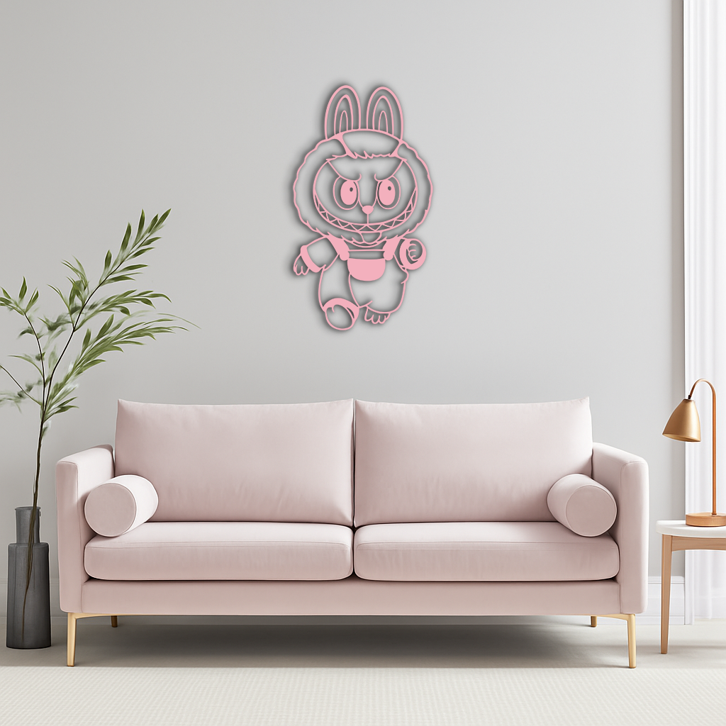 Labubu Bunny Costume Silhouette Modern Home Décor - Pink Metal Wall Art - KAFGP167