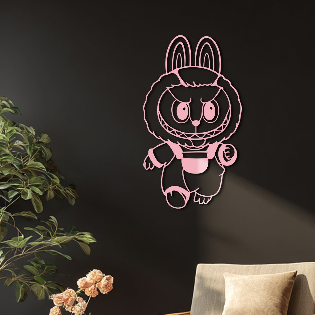 Labubu Bunny Costume Silhouette Modern Home Décor - Pink Metal Wall Art - KAFGP167