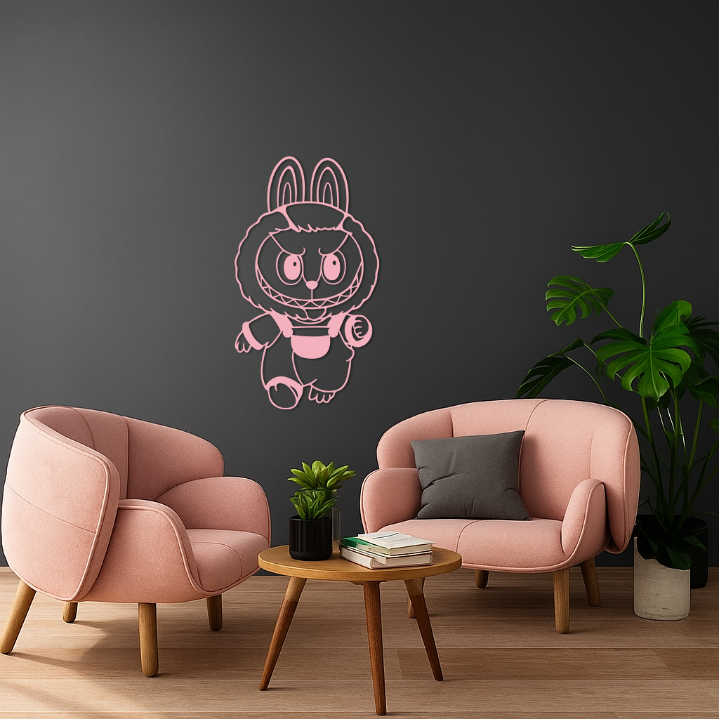 Labubu Bunny Costume Silhouette Modern Home Décor - Pink Metal Wall Art - KAFGP167