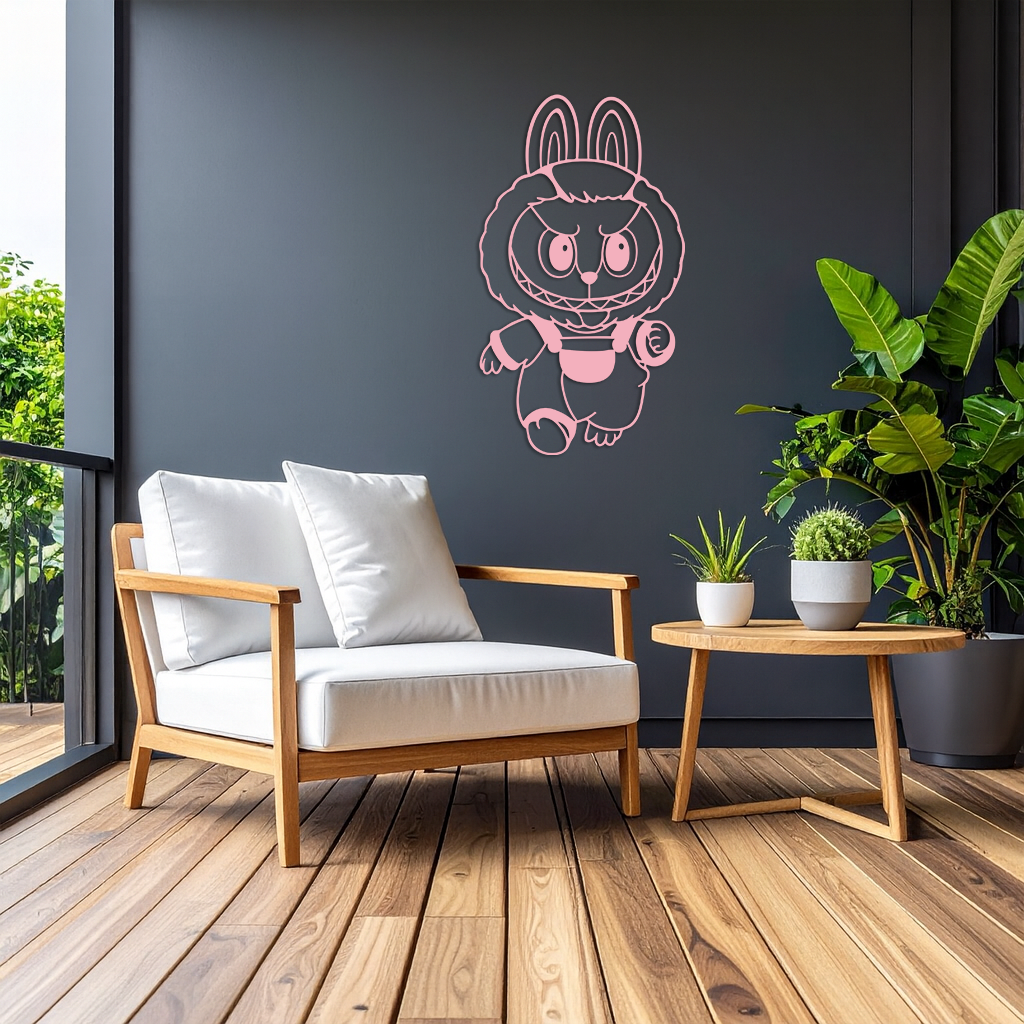Labubu Bunny Costume Silhouette Modern Home Décor - Pink Metal Wall Art - KAFGP167