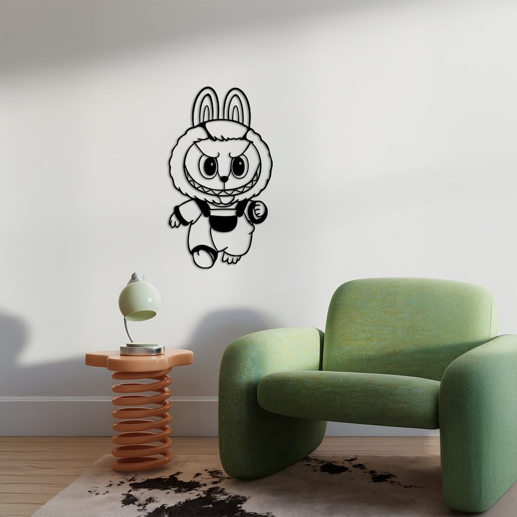 Labubu Bunny Costume Silhouette Modern Home Décor - Pink Metal Wall Art - KAFGP167