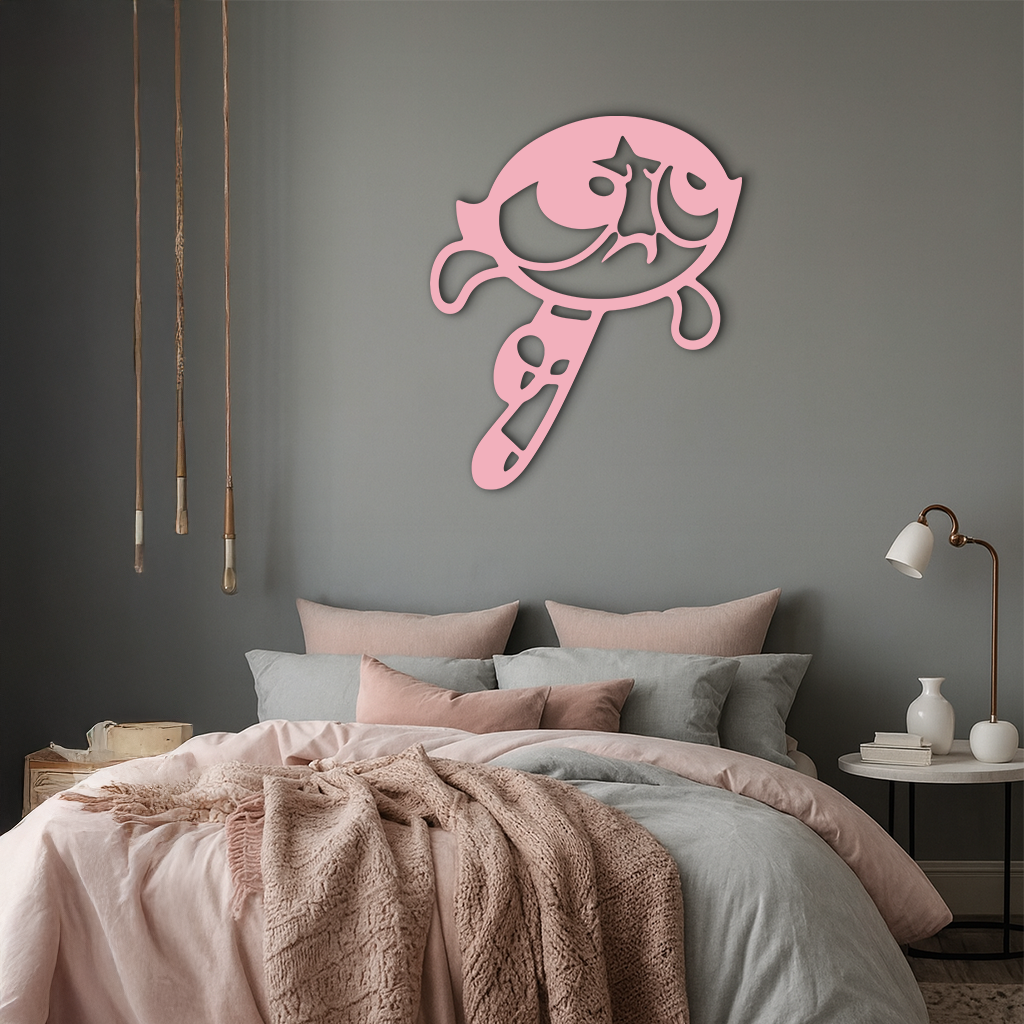 Powerpuff Girl Silhouette Modern Wall Art – Pink Metal Home Décor - KAFGP171
