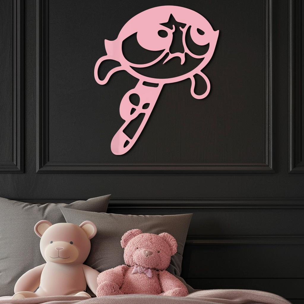 Powerpuff Girl Silhouette Modern Wall Art – Pink Metal Home Décor - KAFGP171