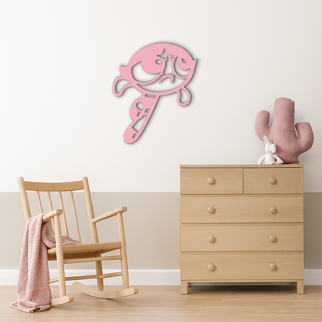 Powerpuff Girl Silhouette Modern Wall Art – Pink Metal Home Décor - KAFGP171