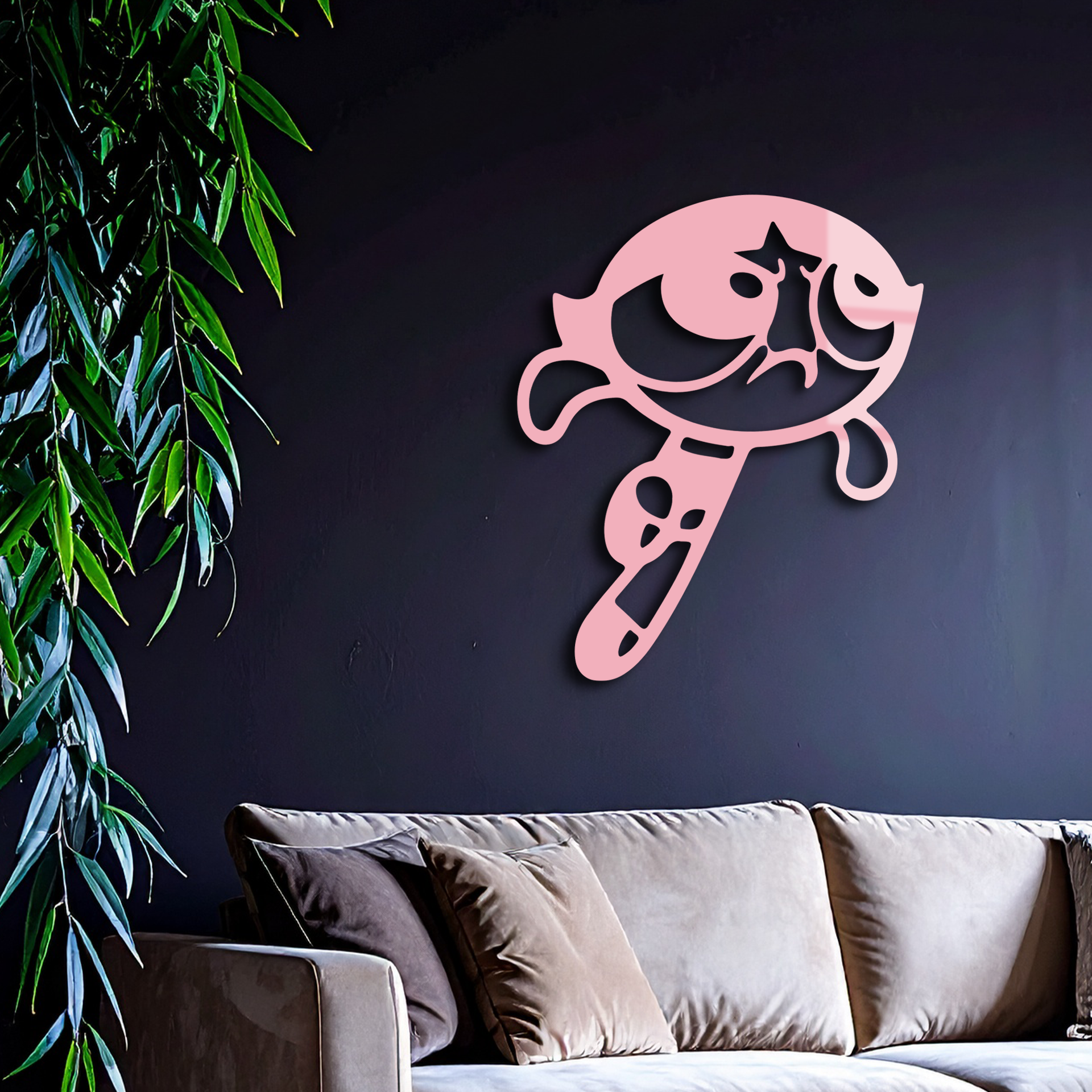 Powerpuff Girl Silhouette Modern Wall Art – Pink Metal Home Décor - KAFGP171