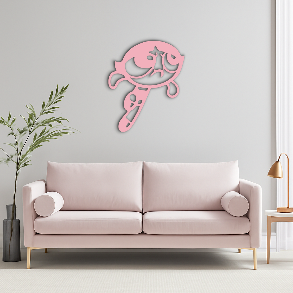 Powerpuff Girl Silhouette Modern Wall Art – Pink Metal Home Décor - KAFGP171