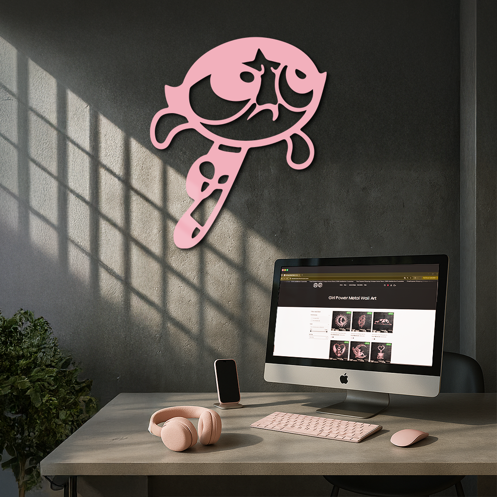 Powerpuff Girl Silhouette Modern Wall Art – Pink Metal Home Décor - KAFGP171