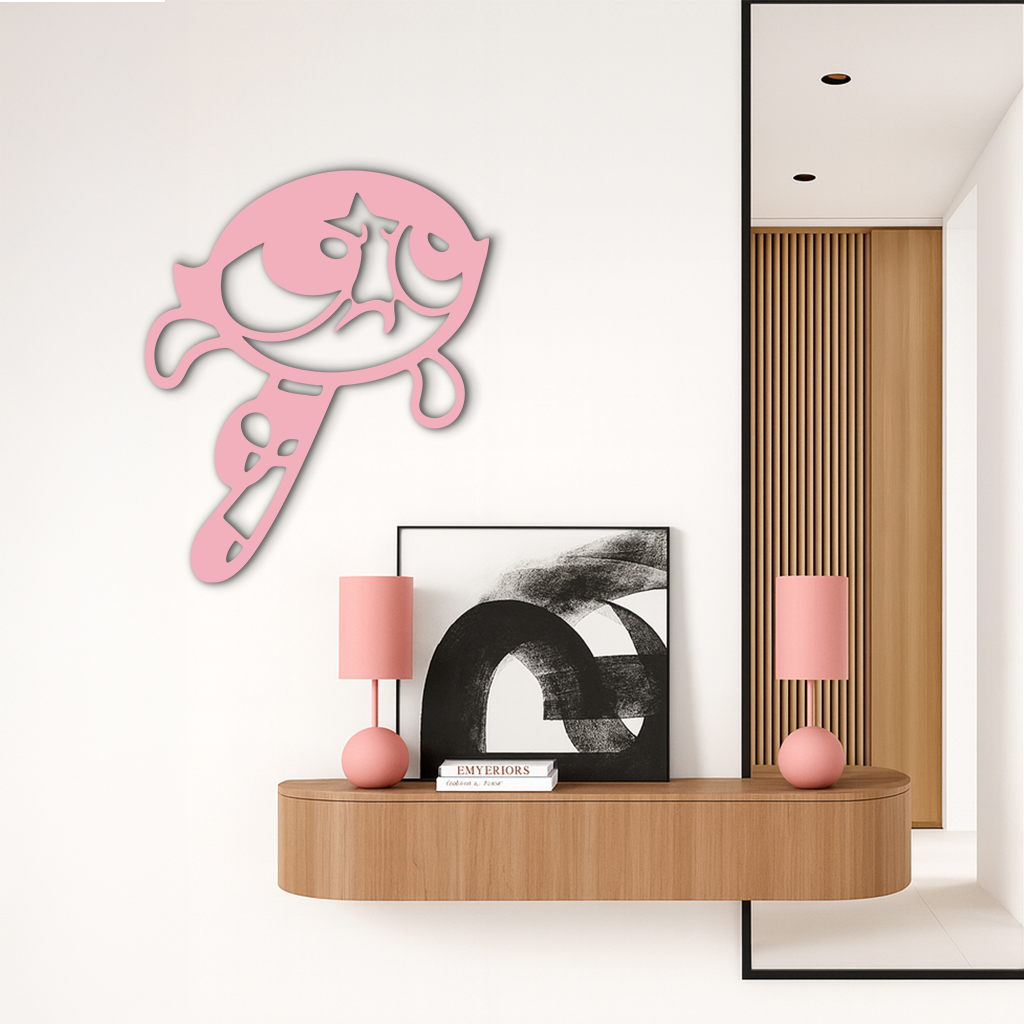 Powerpuff Girl Silhouette Modern Wall Art – Pink Metal Home Décor - KAFGP171