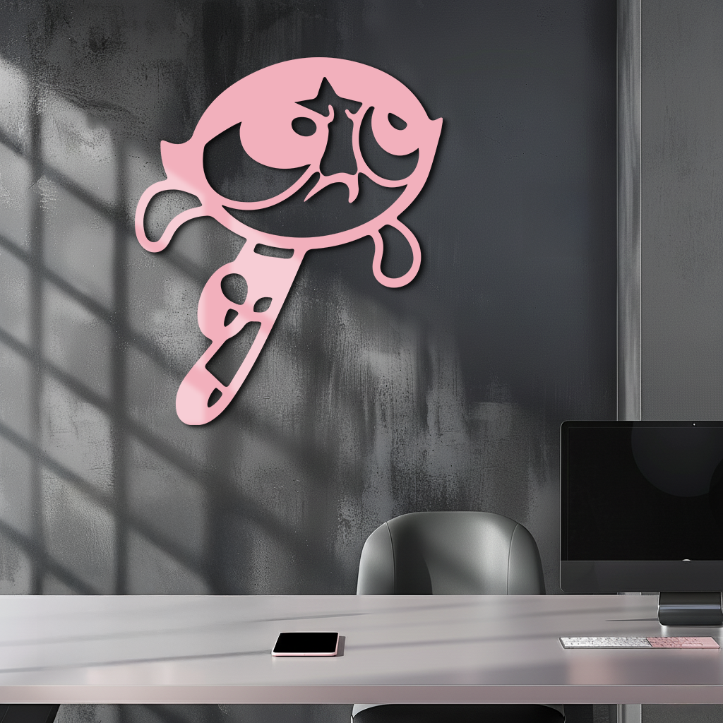 Powerpuff Girl Silhouette Modern Wall Art – Pink Metal Home Décor - KAFGP171