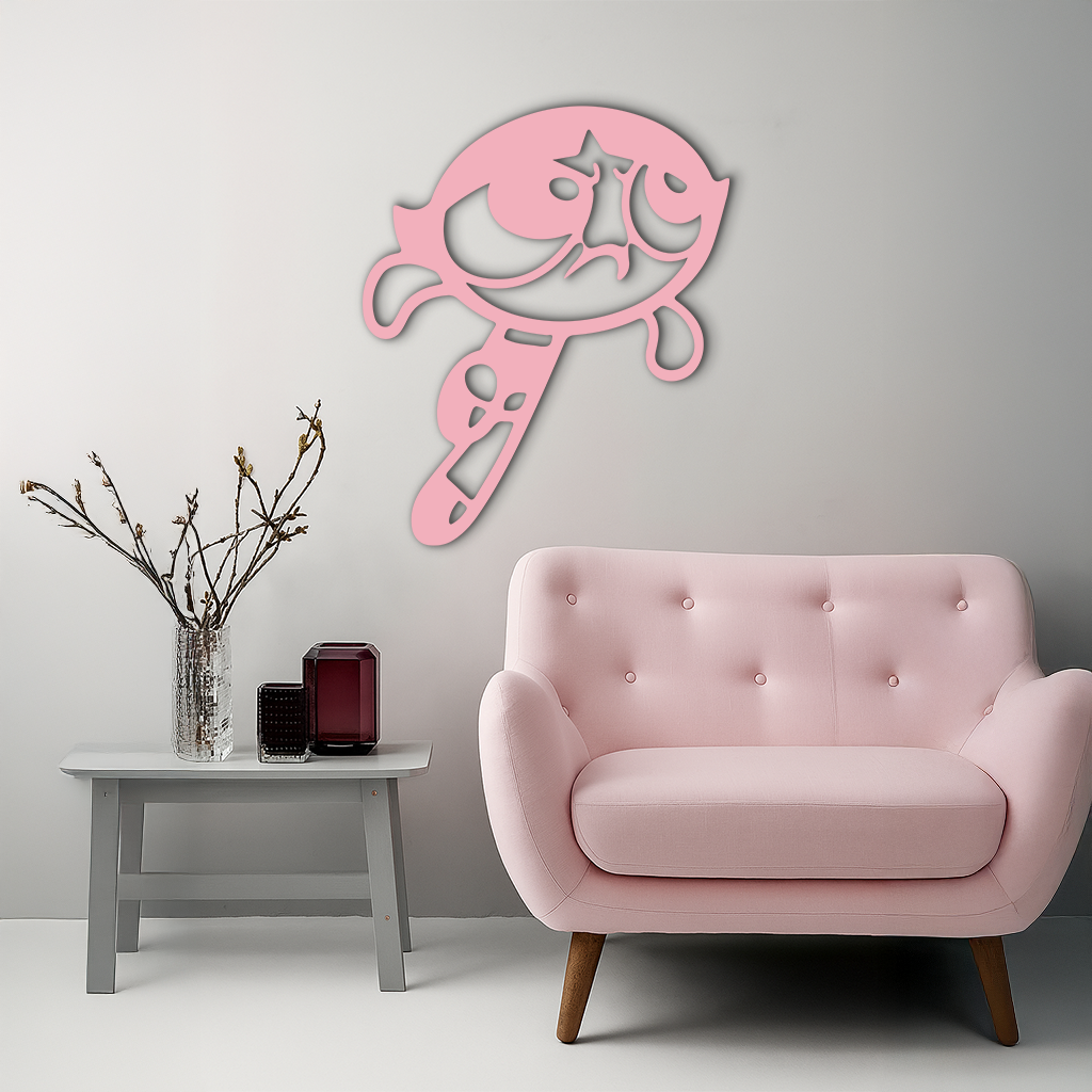 Powerpuff Girl Silhouette Modern Wall Art – Pink Metal Home Décor - KAFGP171