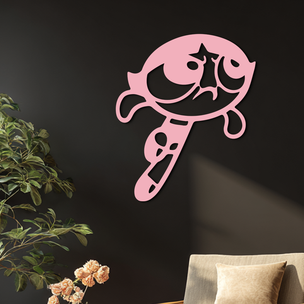 Powerpuff Girl Silhouette Modern Wall Art – Pink Metal Home Décor - KAFGP171