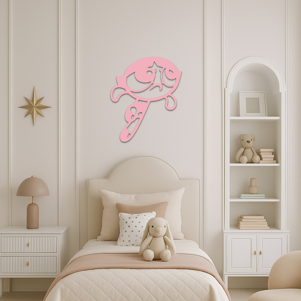 Powerpuff Girl Silhouette Modern Wall Art – Pink Metal Home Décor - KAFGP171