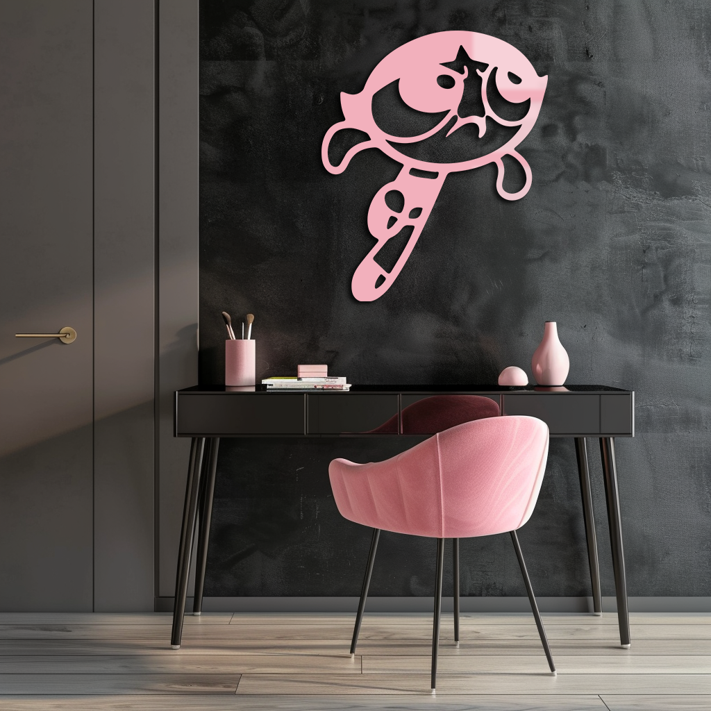 Powerpuff Girl Silhouette Modern Wall Art – Pink Metal Home Décor - KAFGP171