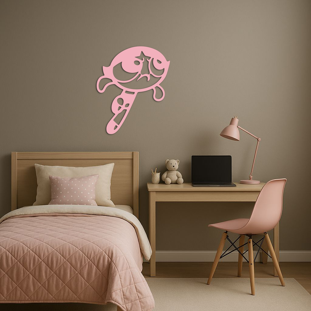 Powerpuff Girl Silhouette Modern Wall Art – Pink Metal Home Décor - KAFGP171