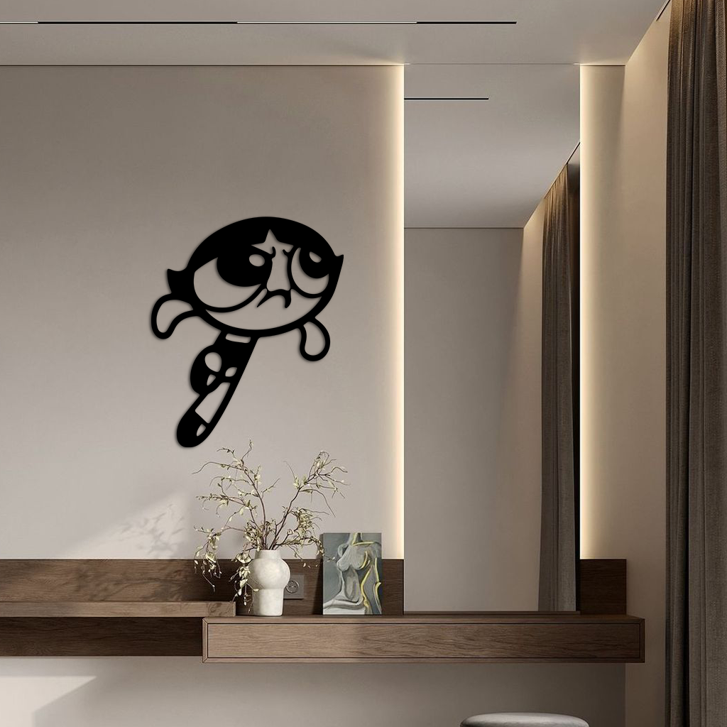 Powerpuff Girl Silhouette Modern Wall Art – Pink Metal Home Décor - KAFGP171