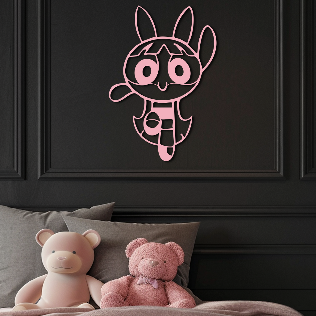 Powerpuff Girl Bunny Style Pink Metal Wall Art – Modern Cartoon Décor - KAFGP177