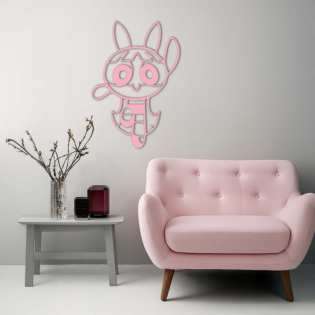 Powerpuff Girl Bunny Style Pink Metal Wall Art – Modern Cartoon Décor - KAFGP177
