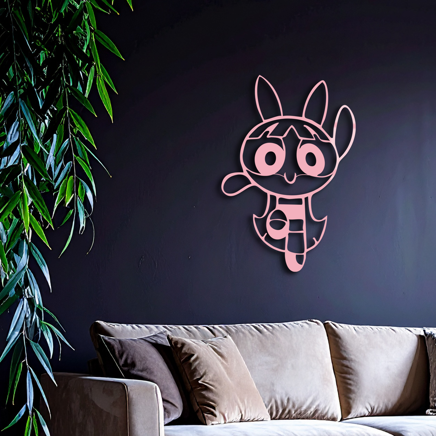 Powerpuff Girl Bunny Style Pink Metal Wall Art – Modern Cartoon Décor - KAFGP177