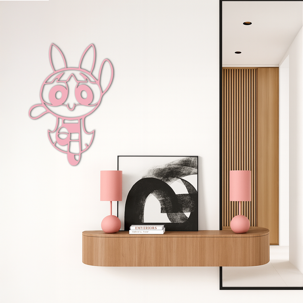 Powerpuff Girl Bunny Style Pink Metal Wall Art – Modern Cartoon Décor - KAFGP177