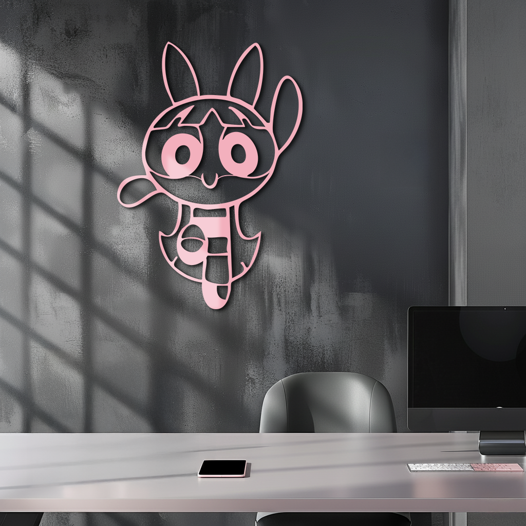 Powerpuff Girl Bunny Style Pink Metal Wall Art – Modern Cartoon Décor - KAFGP177