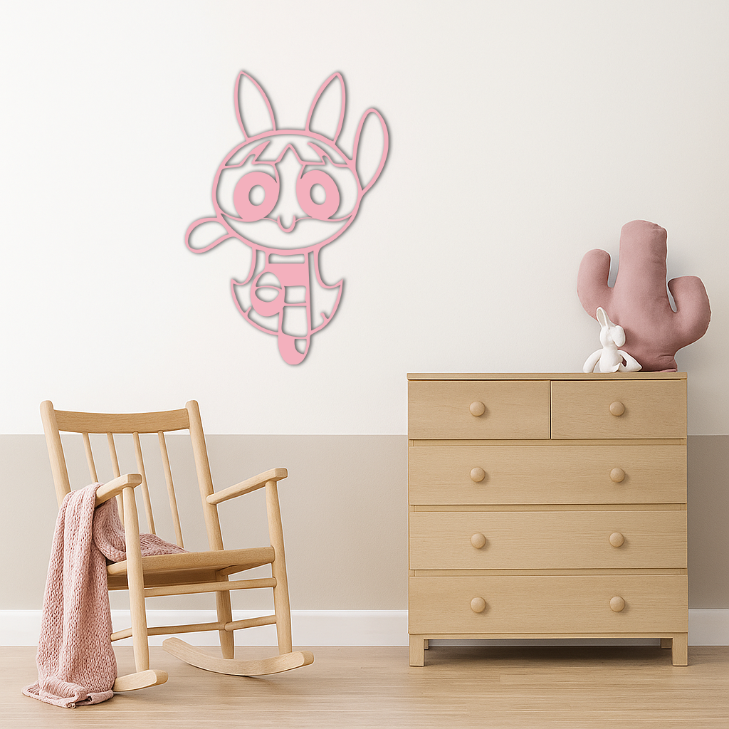 Powerpuff Girl Bunny Style Pink Metal Wall Art – Modern Cartoon Décor - KAFGP177